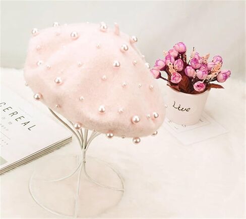 2023 Vintage Beret Hat Pearl Wool Lady Winter Warm Hat Beanies Artist Hat in Kuwait