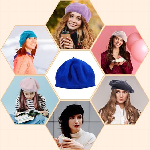 Hoosige 54 Pcs Wool Beret French Beret Artist Hat Pumpkin Beret Solid Color Beret Simple Beret Caps Fall Winter Beret Hats for Valentine Adults Girls Women Lady Birthday in Kuwait