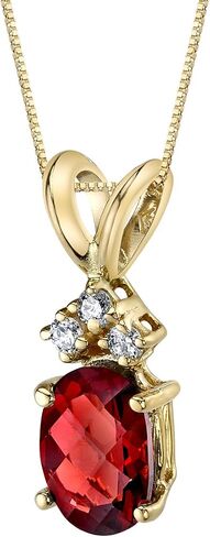 PEORA 14K Yellow Gold Garnet and Diamond Pendant for Women, Genuine Gemstone Birthstone, Oval Shape, 7x5mm, 1 Carat total in Saudi Arabia