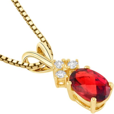 PEORA 14K Yellow Gold Garnet and Diamond Pendant for Women, Genuine Gemstone Birthstone, Oval Shape, 7x5mm, 1 Carat total in Saudi Arabia