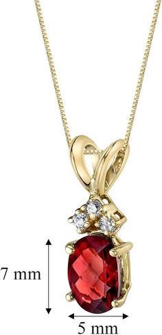 PEORA 14K Yellow Gold Garnet and Diamond Pendant for Women, Genuine Gemstone Birthstone, Oval Shape, 7x5mm, 1 Carat total in Saudi Arabia