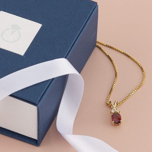 PEORA 14K Yellow Gold Garnet and Diamond Pendant for Women, Genuine Gemstone Birthstone, Oval Shape, 7x5mm, 1 Carat total in Saudi Arabia