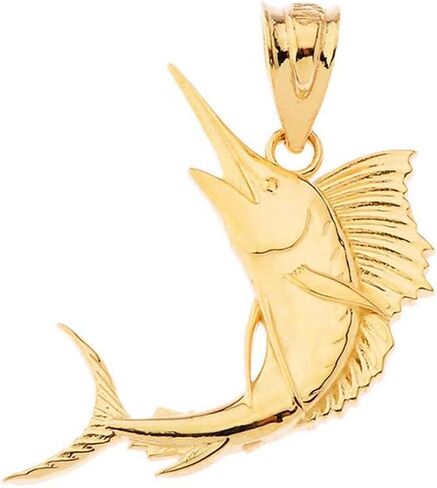 مجموعة Sea Life Collection قلادة ساحرة من الذهب عيار 14 قيراطًا من سمك مارلين وسمك أبو سيف وسمكة أبو شراع بحرية في أعماق البحار in Kuwait