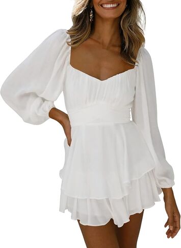 Linsery Women Boho Off Shoulder Romper Floral Print Tie Back Ruffle Hem Chiffon Short Jumpsuit in Kuwait