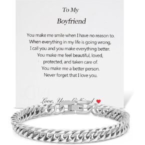 Aospkle Cuban Link Chain Bracelet for Men, Silver Stainless Steel Chain 8MM Hip Hop Christmas Granduation Birthday Anniversary Birthday Jewelry for Dad Son Brother Boyfriend Husband