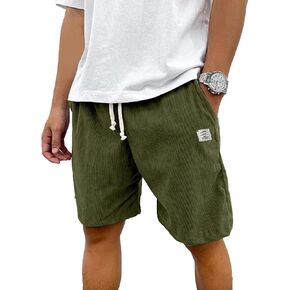 PLEPAN Men's Shorts Casual Corduroy Drawstring Elastic Waist Summer Beach Shorts for Men Relaxed Fit
