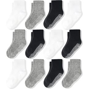CozyWay Non-Slip Crew Grip Toddler Socks, 12 Pack for Boys, Black/White/Gray, 1-3 Years Old in Kuwait