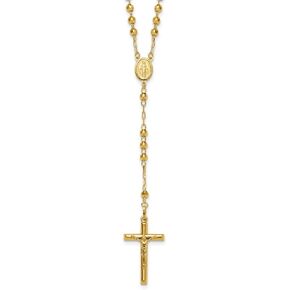 Diamond2Deal 14k Yellow Gold Diamond-cut 4mm Beaded Rosary Necklace for Women in Saudi Arabia
