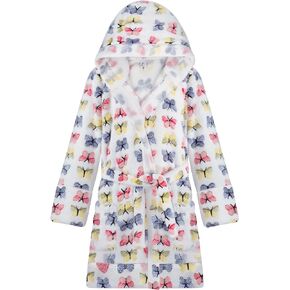 BIG ELEPHANT Kids Hooded Robe, Fleece Bathrobe for Girls Boys, Flannel Sleepwear, Coral Plush Pajamas for Christmas Gift