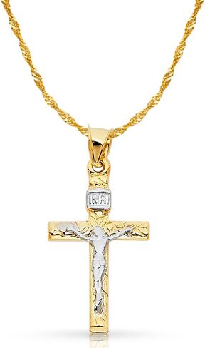 Ioka 14K Two Tone Gold Crucifix Cross Pendant with 1.2mm Singapore Chain Chain Necklace in Saudi Arabia