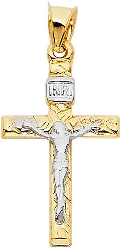 Ioka 14K Two Tone Gold Crucifix Cross Pendant with 1.2mm Singapore Chain Chain Necklace in Saudi Arabia