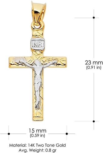 Ioka 14K Two Tone Gold Crucifix Cross Pendant with 1.2mm Singapore Chain Chain Necklace in Saudi Arabia
