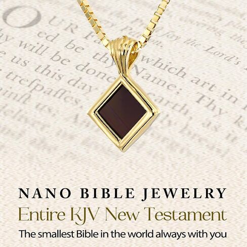 Tiny Christian Pendant with Smallest Nano Bible - on Square Rhombus Necklace for Women with Entire KJV New Testament Holy Scriptures on 0.2" Microchip, Religious Jewelry for Her, 18" Box Chain in Saudi Arabia