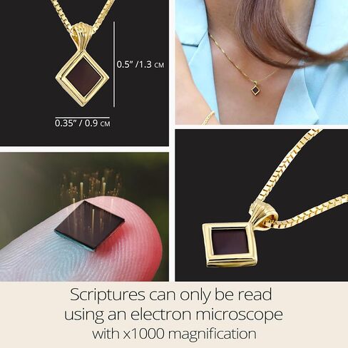 Tiny Christian Pendant with Smallest Nano Bible - on Square Rhombus Necklace for Women with Entire KJV New Testament Holy Scriptures on 0.2" Microchip, Religious Jewelry for Her, 18" Box Chain in Saudi Arabia