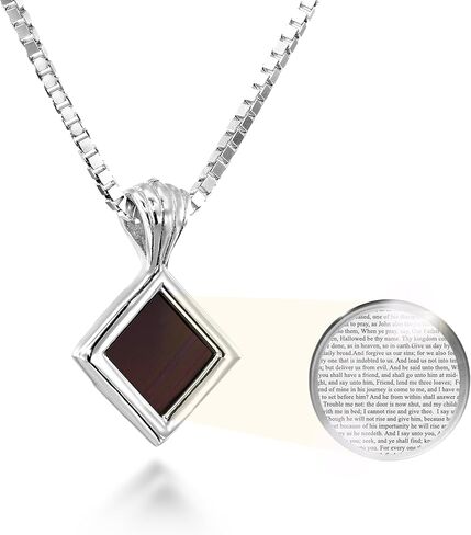 Tiny Christian Pendant with Smallest Nano Bible - on Square Rhombus Necklace for Women with Entire KJV New Testament Holy Scriptures on 0.2" Microchip, Religious Jewelry for Her, 18" Box Chain in Saudi Arabia