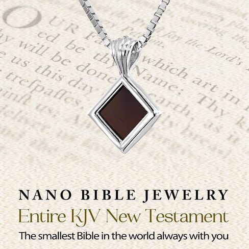 Tiny Christian Pendant with Smallest Nano Bible - on Square Rhombus Necklace for Women with Entire KJV New Testament Holy Scriptures on 0.2" Microchip, Religious Jewelry for Her, 18" Box Chain in Saudi Arabia