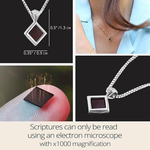 Tiny Christian Pendant with Smallest Nano Bible - on Square Rhombus Necklace for Women with Entire KJV New Testament Holy Scriptures on 0.2" Microchip, Religious Jewelry for Her, 18" Box Chain in Saudi Arabia