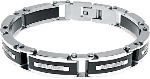Metro Jewelry Stainless Steel with Black Ion Plating Thick Link Bracelet for Men - 8.5 Inches Long 12 mm Wide with Fold Over Clasp and Cubic Zirconia in Saudi Arabia