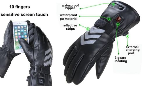 AWOEZ Electrically Heated Gloves for Men 7.4V 5000mAh Thermal Heating Faux Leather Gloves Hand Warmer for Outdoor Walking Driving Motorcycle Cycling Riding Skiing Snowboarding Snow Shoveling Gift in Kuwait