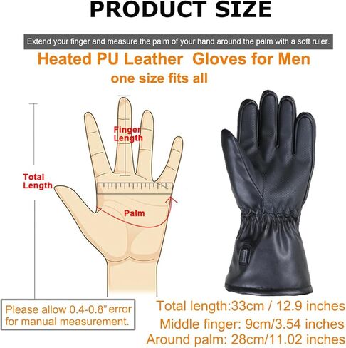 AWOEZ Electrically Heated Gloves for Men 7.4V 5000mAh Thermal Heating Faux Leather Gloves Hand Warmer for Outdoor Walking Driving Motorcycle Cycling Riding Skiing Snowboarding Snow Shoveling Gift in Kuwait