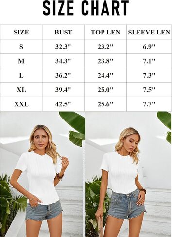 قمصان LOLONG النسائية ذات الأكمام القصيرة والرقبة الدائرية الكاجوال، بلوزات ذات ملمس سادة، قمصان ضيقة in Kuwait