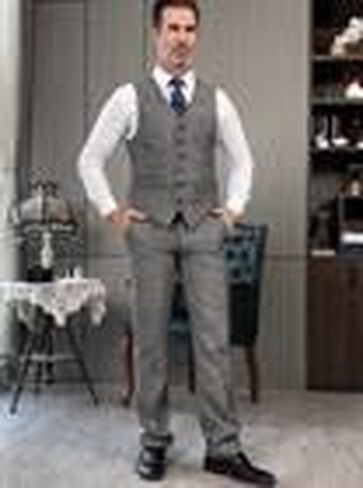Men's Tweed Pants Herringbone Thick Wool Pleated Front Dress Suit Vintage Trousers in Kuwait