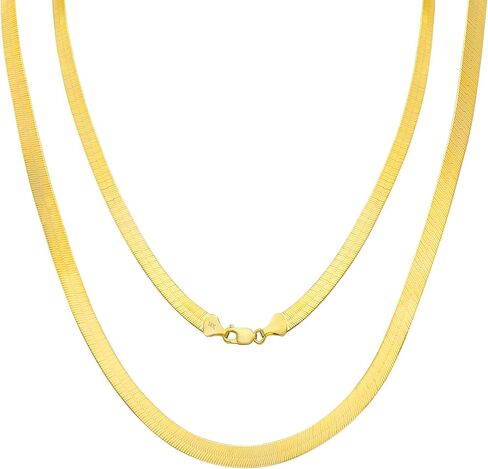 Nuragold 14k الذهب الأصفر 7 مم الصلبة متعرجة حريرية مسطحة عالية البولندية سلسلة قلادة، رجل إمرأة مشبك جراد البحر 16 "18" 20 "22" in Saudi Arabia
