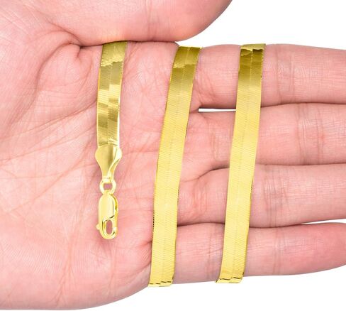 Nuragold 14k الذهب الأصفر 7 مم الصلبة متعرجة حريرية مسطحة عالية البولندية سلسلة قلادة، رجل إمرأة مشبك جراد البحر 16 "18" 20 "22" in Saudi Arabia
