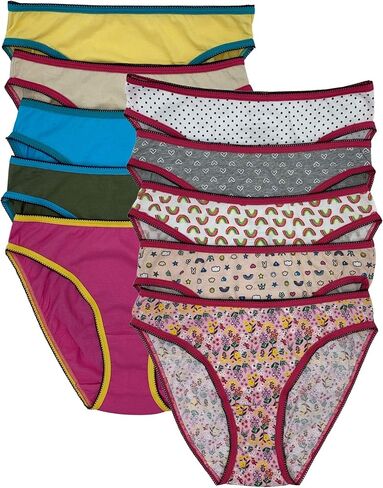 مجموعة الملابس الداخلية القطنية للفتيات من Esteez مقاس 7-16 - سراويل داخلية - قصة عالية - سراويل بيكيني - ألوان متنوعة in Kuwait