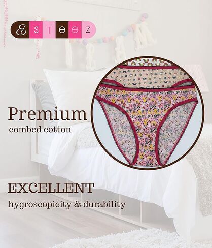 مجموعة الملابس الداخلية القطنية للفتيات من Esteez مقاس 7-16 - سراويل داخلية - قصة عالية - سراويل بيكيني - ألوان متنوعة in Kuwait