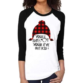 Christmas Shirts for Women You Will Shoot Your Eye Out Tshirt Funny Xmas Saying Blouse Vacation Raglan Sleeve Tops in Saudi Arabia