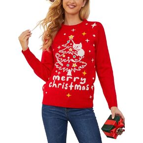 MyFav Women's Ugly Christmas Sweater Funny Novelty Crewneck Pullover Xmas Sweater Top