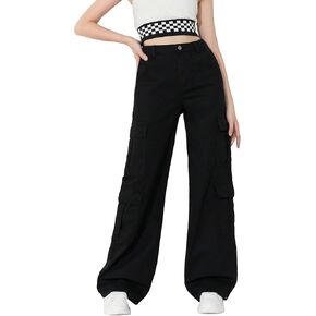 OYOANGLE Girl's Elastic Waist Flap Pocket Jean Cargo Pants Y2k Streetwear Baggy Denim Trousers in Saudi Arabia