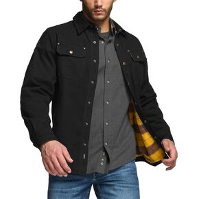CQR Men's Twill All Cotton Flannel Lined Shirt Jacket, Soft Brushed Outdoor Shirt Jacket