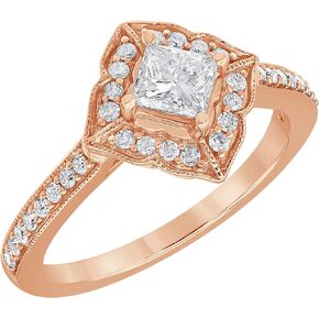 خاتم زفاف من La4ve Diamonds 3/4 قيراط من الذهب الوردي عيار 14 قيراط للأميرة وقطع دائرية من الألماس بتصميم زهور عتيق للنساء (I، I2) in Kuwait