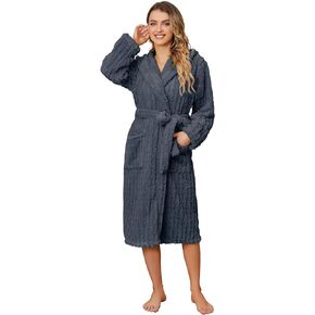 HEARTNICE Fuzzy Soft Robes for Women, Long Plush Hooded Robe Fluffy Warm Bathrobes