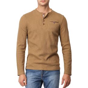 H2H Men's Casual Slim Fit Henley Cotton Shirts Long Sleeve Lightweight Waffle Fabric