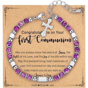 Tiny Gemstone Cross Bracelet - Stocking Stuffers for Kids/Teens/Girls/Women, Confirmation 1st Communion Baptism Easter Valentines Birthday Christmas Gifts