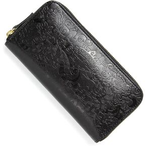 Red Glow RG-004 Men's Long Wallet, Made In Japan, Tochigi Leather, Genuine Leather, Round Zipper, Dragon Embossed, Japanese Pattern (Khaki)