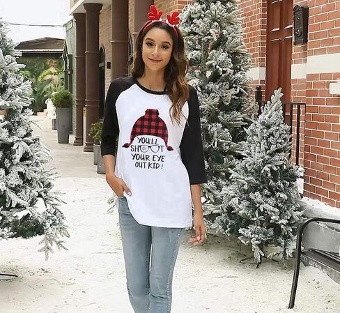 Christmas Shirts for Women You Will Shoot Your Eye Out Tshirt Funny Xmas Saying Blouse Vacation Raglan Sleeve Tops in Saudi Arabia