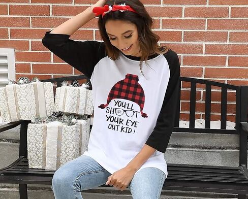 Christmas Shirts for Women You Will Shoot Your Eye Out Tshirt Funny Xmas Saying Blouse Vacation Raglan Sleeve Tops in Saudi Arabia