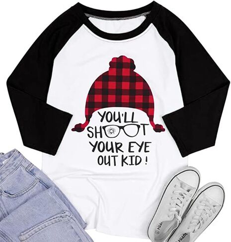 Christmas Shirts for Women You Will Shoot Your Eye Out Tshirt Funny Xmas Saying Blouse Vacation Raglan Sleeve Tops in Saudi Arabia