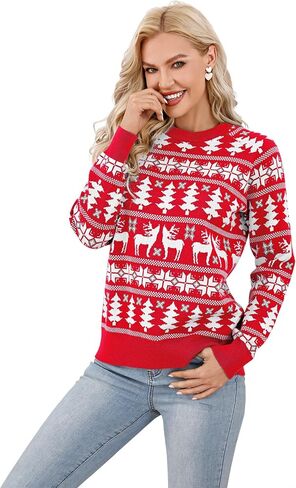 MISSKY Family Christmas Sweater Reindeer Snowflake Pattern Crew Neck Holiday Pullover Knitwear in Saudi Arabia