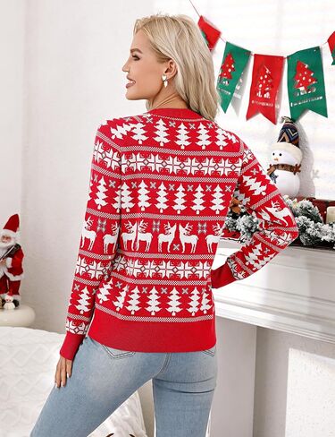 MISSKY Family Christmas Sweater Reindeer Snowflake Pattern Crew Neck Holiday Pullover Knitwear in Saudi Arabia