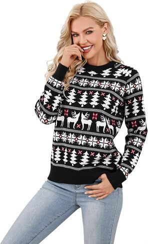 MISSKY Family Christmas Sweater Reindeer Snowflake Pattern Crew Neck Holiday Pullover Knitwear in Saudi Arabia