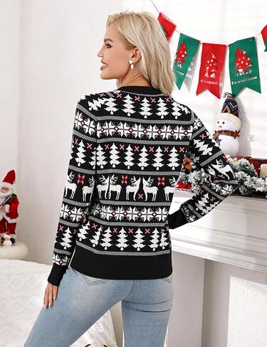 MISSKY Family Christmas Sweater Reindeer Snowflake Pattern Crew Neck Holiday Pullover Knitwear in Saudi Arabia