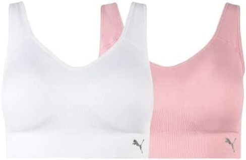PUMA Womens Performance Seamless Sports Bra 2 Pack,Pink/White,Large in Saudi Arabia