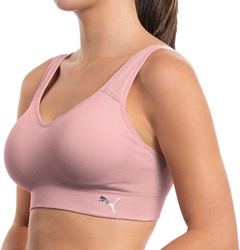 PUMA Womens Performance Seamless Sports Bra 2 Pack,Pink/White,Large in Saudi Arabia