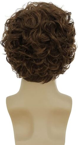 Amnenl Men Brown Curly Wig Short Wave Layered Fluffy Side Part Synthetic Wigs for Halloween Daily wig in Kuwait