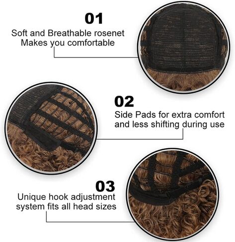 Amnenl Men Brown Curly Wig Short Wave Layered Fluffy Side Part Synthetic Wigs for Halloween Daily wig in Kuwait